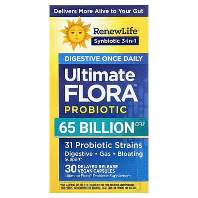 Renew Life, Ultimate Flora™, matsmältningstabletter med probiotika, 30 veganska kapslar med fördröjd frisättning