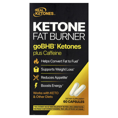 Real Ketones, Ketonfettförbrännare, goBHB® Ketoner Plus Koffein, 60 kapslar