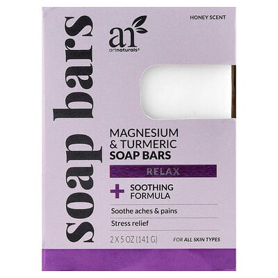 artnaturals, Magnesium- och gurkmejatvålar, för alla hudtyper, honung, 2 tvålar, 141 g styck