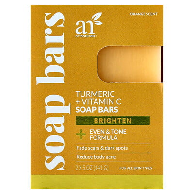 artnaturals, Gurkmeja + C-vitamin tvål, för alla hudtyper, apelsin, 2 tvålar, 141 g styck