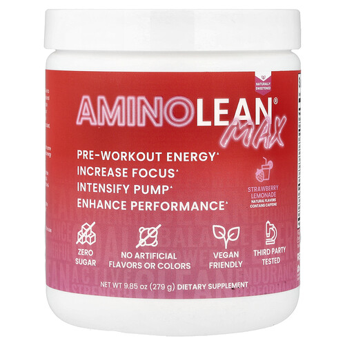 RSP Nutrition, AminoLean® Max, Pre-Workout, Jordgubbslemonad, 279 g