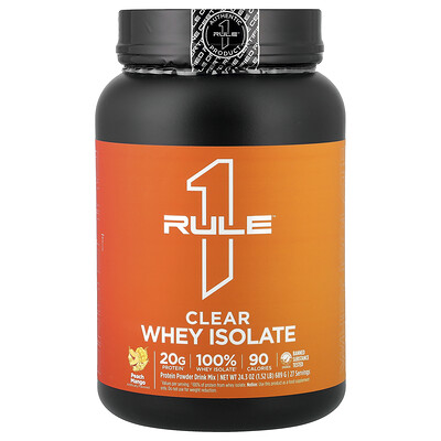 Rule One Proteins, Klart vassleisolat, persika och mango, 689 g