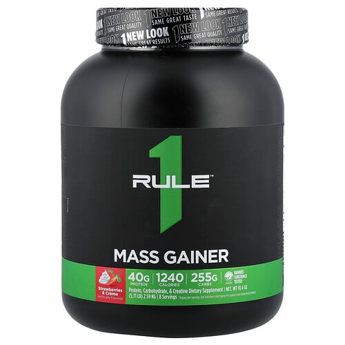 Rule One Proteins, Mass Gainer, jordgubbar och kräm, 2,59 kg Rule One Proteins, Mass Gainer, jordgubbar och kräm, 2,59 kg