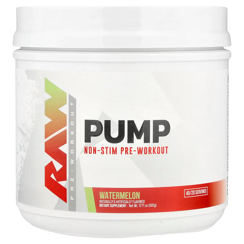 Raw Nutrition, Pump, icke-stimulerande pre-workout, vattenmelon, 502 g Raw Nutrition, Pump, icke-stimulerande pre-workout, vattenmelon, 502 g