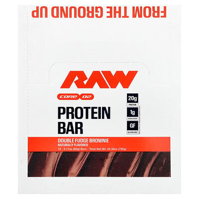 Raw Nutrition, Protein Bar, Double Fudge Brownie, 12 Bars, 2.11 oz (60 g) Each