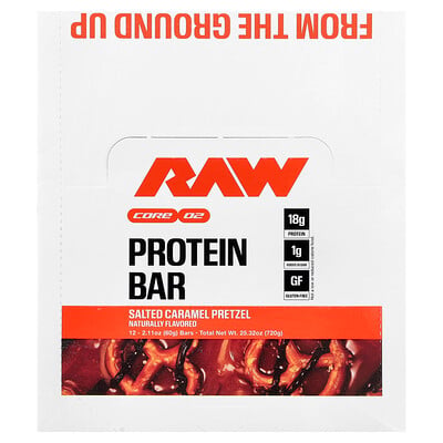 Raw Nutrition, Protein Bar, Salted Caramel Pretzel, 12 Bars, 2.11 oz (60 g) Each