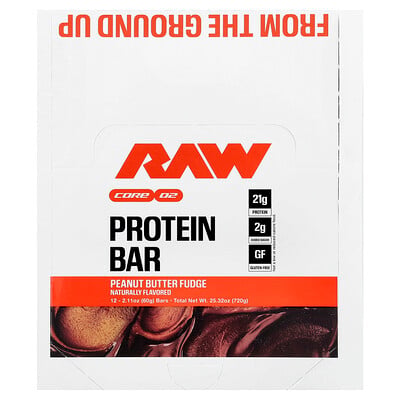 Raw Nutrition, Protein Bar, Peanut Butter Fudge, 12 Bars, 2.11 oz (60 g) Each