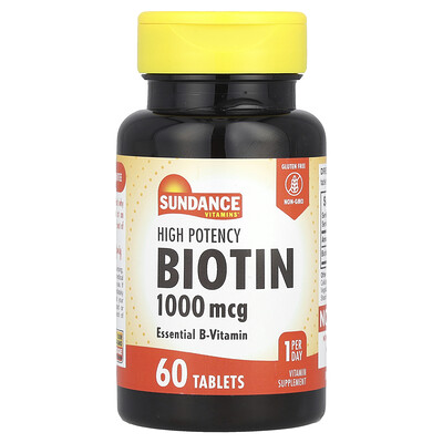 Sundance Vitamins, Högpotent biotin, 1 000 mcg, 60 tabletter