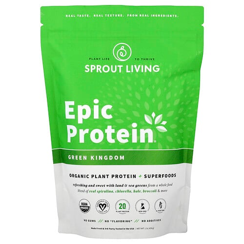 Sprout Living, Epic Protein®, ekologiskt växtprotein + superfoods, Green Kingdom, 456 g (1 lb) Sprout Living, Epic Protein®, ekologiskt växtprotein + superfoods, Green Kingdom, 456 g (1 lb)
