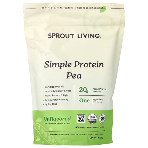 Sprout Living, Enkelt ärtprotein, utan smak, 1 lb (454 g)