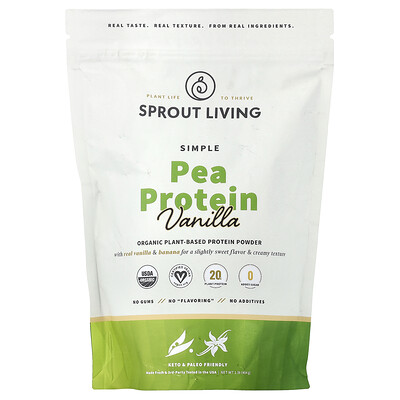 Sprout Living, Enkelt ärtprotein, vanilj, 454 g