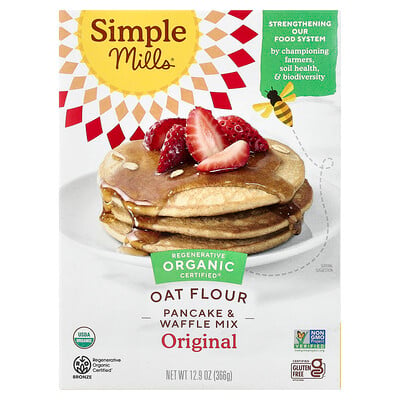 Simple Mills, Ekologisk havremjöls-, pannkaks- och våffelmix, Original, 366 g