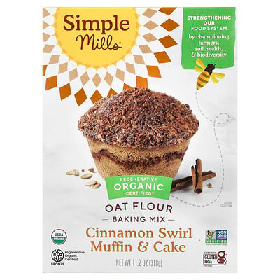 Simple Mills, Ekologisk havremjöl, muffins- och kakmix, kanelvirvel, 318 g