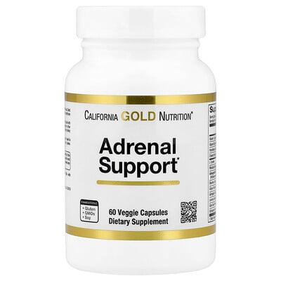 California Gold Nutrition, Binjurstöd med L-tyrosin, rhodiolaextrakt, ashwagandhaextrakt och eleutheroextrakt, 60 vegetariska kapslar