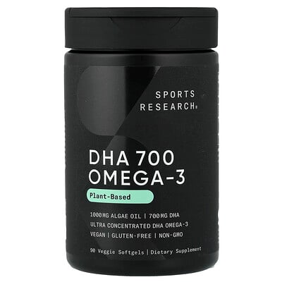 Sports Research, DHA 700 Omega-3, växtbaserad, 90 vegetariska mjukgelkapslar
