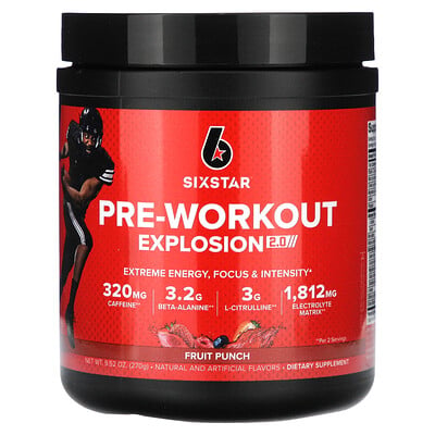 SIXSTAR, Pre-Workout Explosion 2.0, Fruktpunch, 270 g