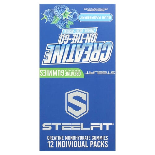 SteelFit, Creatine On-The-Go™, kreatinmonohydratgodis, blå hallon, 12-pack, 22 g styck SteelFit, Creatine On-The-Go™, kreatinmonohydratgodis, blå hallon, 12-pack, 22 g styck