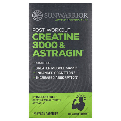Sunwarrior, Kreatin 3000 & Astragin® efter träning, 120 veganska kapslar