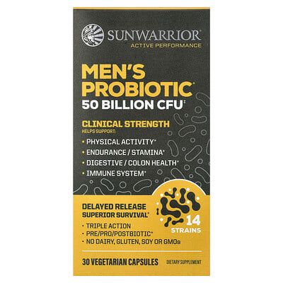 Sunwarrior, Probiotika för män, 30 vegetariska kapslar