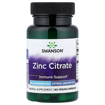 Swanson Vitamins, Zinkcitrat, 50 mg, 60 Kapslar