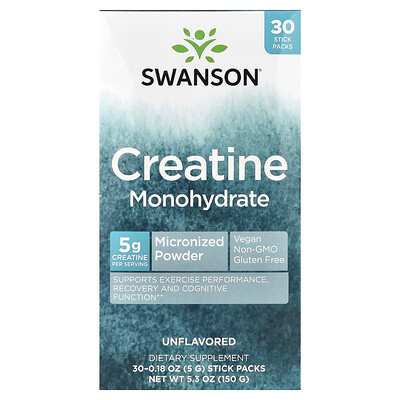Swanson, Kreatinmonohydrat, utan smak, 30 stickförpackningar, 5 g styck