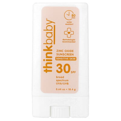 think, Thinkbaby®, solskyddsstift med zinkoxid, SPF 30, känslig hud, 18,4 g