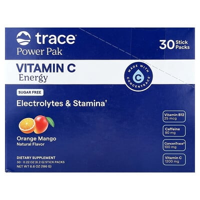 Trace, Power Pak, C-vitamin energi, apelsin mango, 30 stickförpackningar, 6,2 g styck