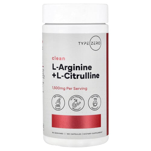 TypeZero, Clean, L-arginin + L-citrullin, 180 kapslar
