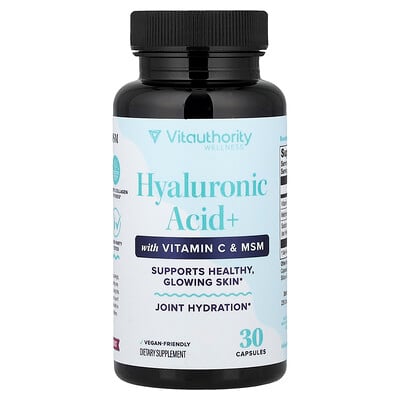 Vitauthority, Hyaluronsyra+ med C-vitamin och MSM, 30 kapslar