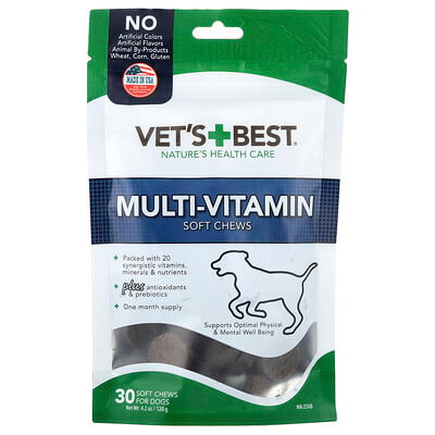 Vet's Best, Mjuka tuggtabletter med flera vitaminer, för hundar, alla storlekar, 30 mjuka tuggtabletter, 120 g