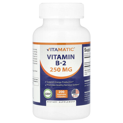 Vitamatic, Vitamin B-2, 250 mg, 200 vegetabiliska kapslar