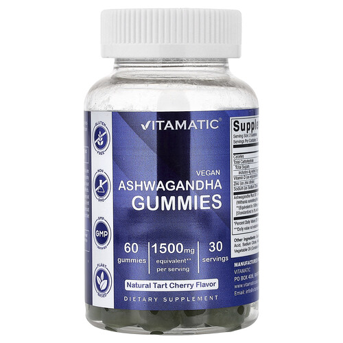 Vitamatic, Veganska Ashwagandha-godisar, naturligt syrligt körsbär, 60 godisar