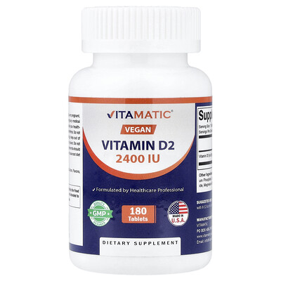 Vitamatic, Veganskt vitamin D2, 60 mcg (2 400 IE), 180 tabletter