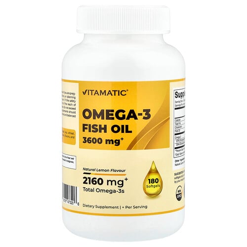 Vitamatic, Omega-3 fiskolja, naturlig citron, 180 mjukgeler Vitamatic, Omega-3 fiskolja, naturlig citron, 180 mjukgeler