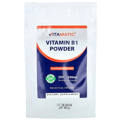 Vitamatic, Vitamin B1-pulver, utan smak, 3,5 oz (100 g)