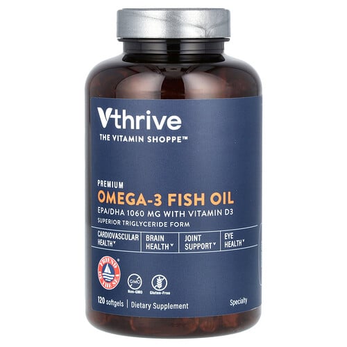 Vthrive, Premium Omega-3 fiskolja, 120 mjukgeler Vthrive, Premium Omega-3 fiskolja, 120 mjukgeler