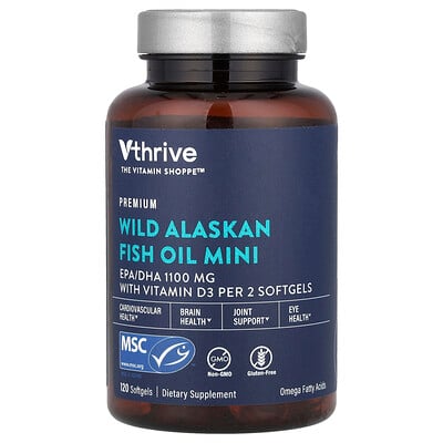 Vthrive, Vild Alaskansk fiskolja Mini, 120 mjukgeler