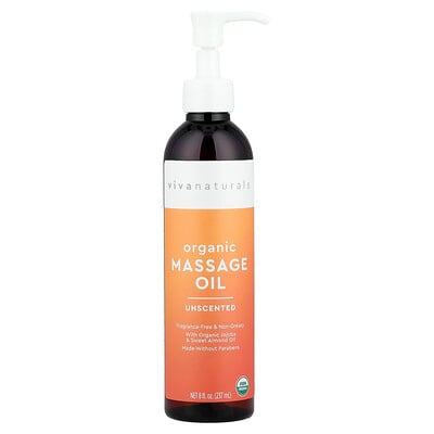 Viva Naturals, Organisk massageolja, oparfymerad, 237 ml