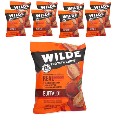 Wilde Brands, Protein Chips®, Buffalo Style, 8 påsar, 38 g styck