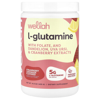 Wellah, L-Glutamin, Jordgubbslemonad, 405 g