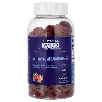 Swanson WIO, Magnesiummies™, blandade bär, 60 gummibägare (100 mg per gummibägare)