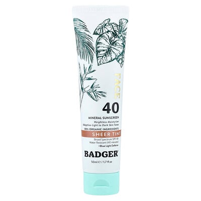 Badger, Ansikte, Mineralsolskydd, SPF 40, Transparent nyans, 50 ml