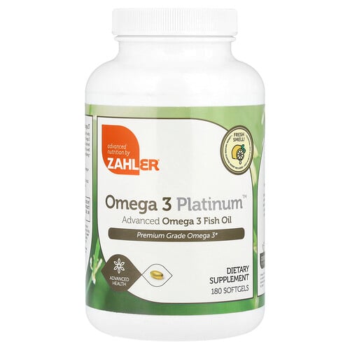 Zahler, Omega 3 Platinum™, avancerad omega 3 fiskolja, 180 mjukgelkapslar (1 000 mg per mjukgel) Zahler, Omega 3 Platinum™, avancerad omega 3 fiskolja, 180 mjukgelkapslar (1 000 mg per mjukgel)