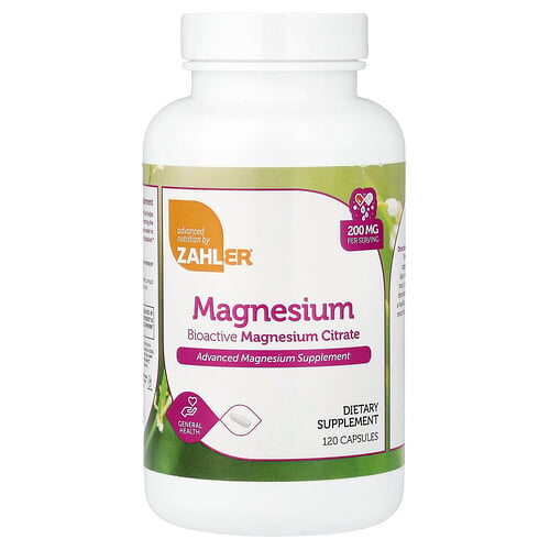 Zahler, Magnesium, bioaktivt magnesiumcitrat, 200 mg, 120 kapslar Zahler, Magnesium, bioaktivt magnesiumcitrat, 200 mg, 120 kapslar