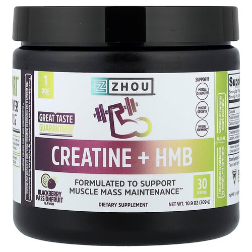Zhou Nutrition, Creatine + HMB, Blackberry Passionfruit, 10.9 oz (309 g) Zhou Nutrition, Creatine + HMB, Blackberry Passionfruit, 10.9 oz (309 g)