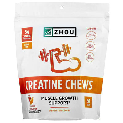 Zhou Nutrition, Kreatintuggtabletter, persika och mango, 60 tuggtabletter