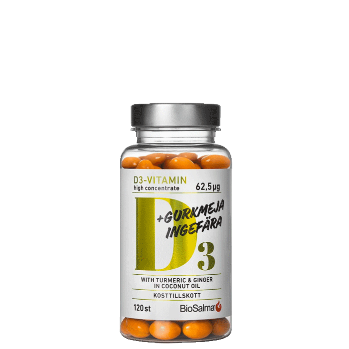 D3-Vitamin + Gurkmeja Ingefära 120 kapslar D3-Vitamin + Gurkmeja Ingefära 120 kapslar