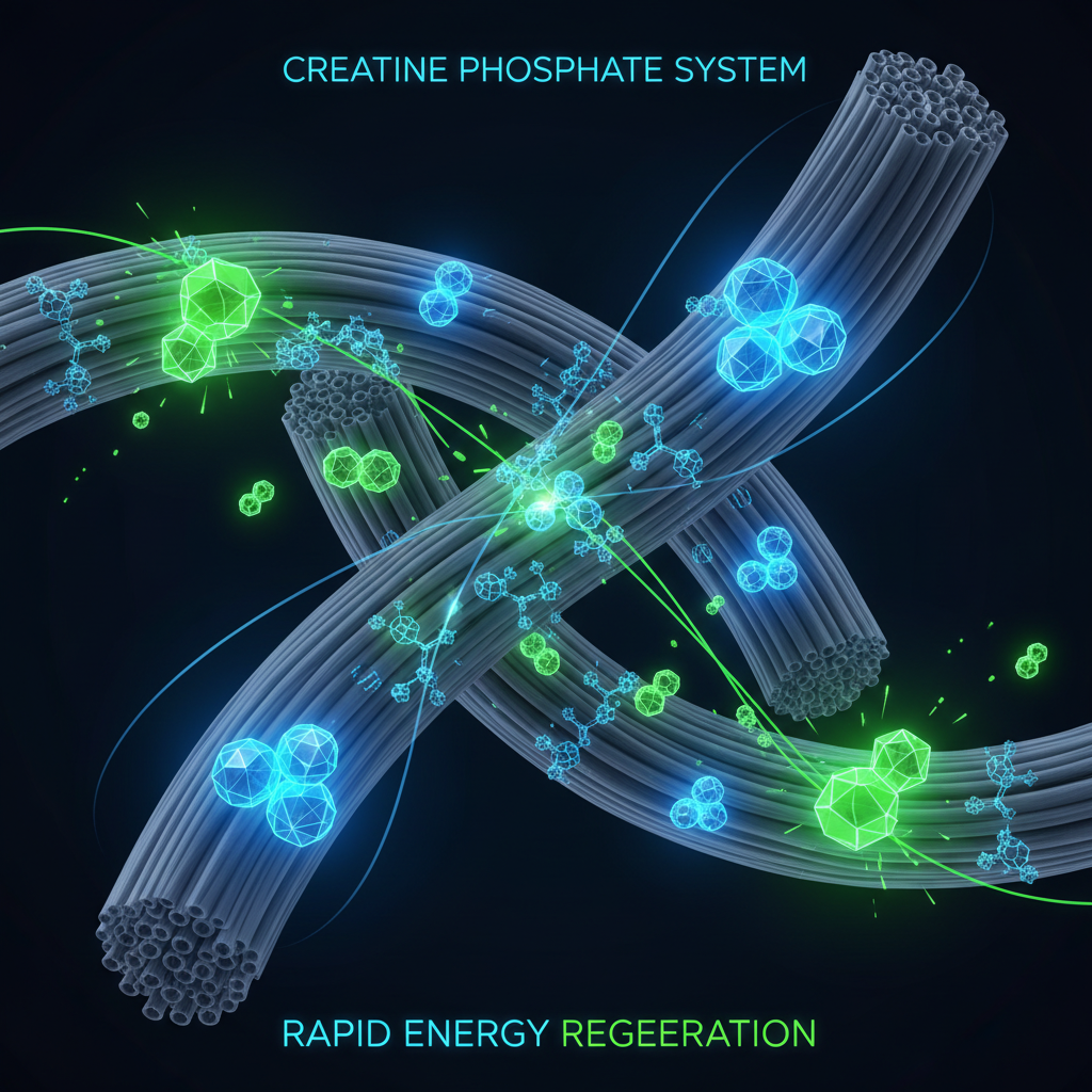 Vetenskaplig illustration av kreatinfosfat och muskelceller
