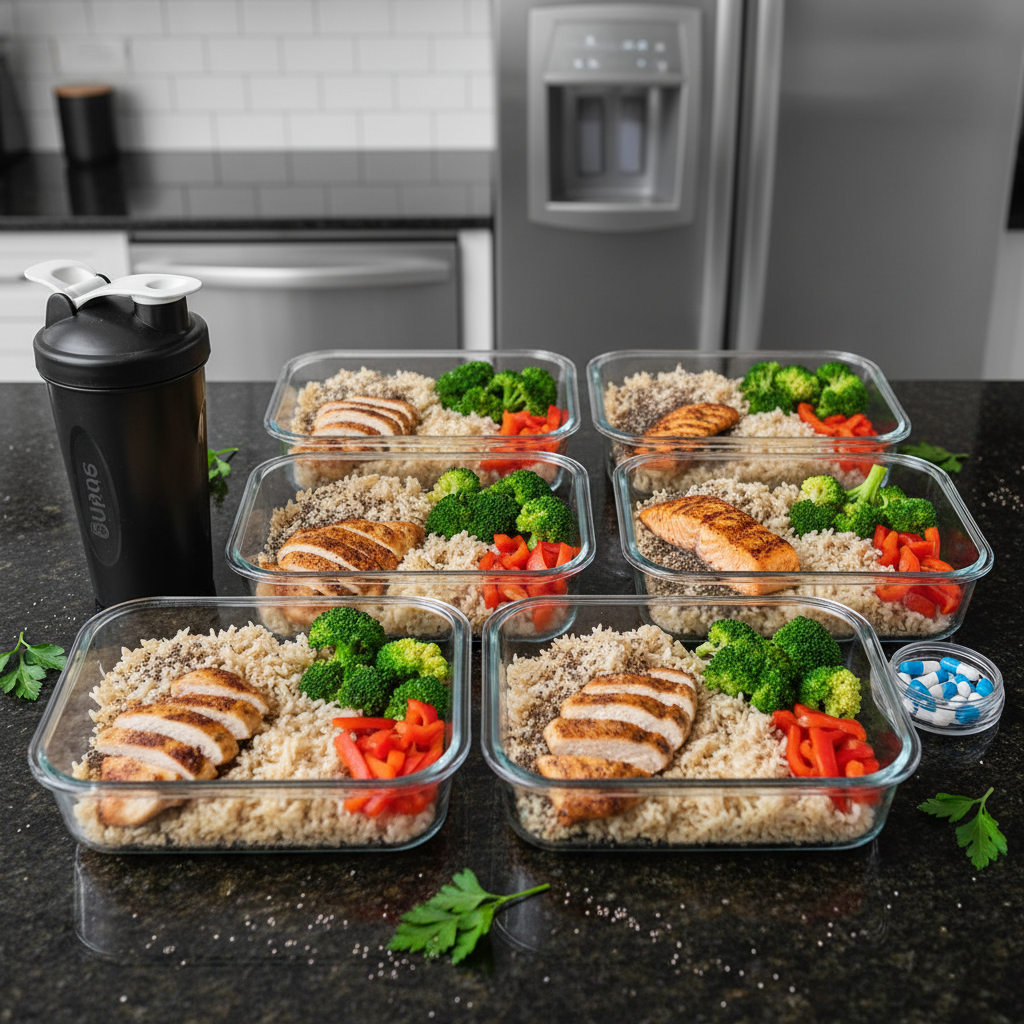 Organiserad meal prep med proteinrika måltider